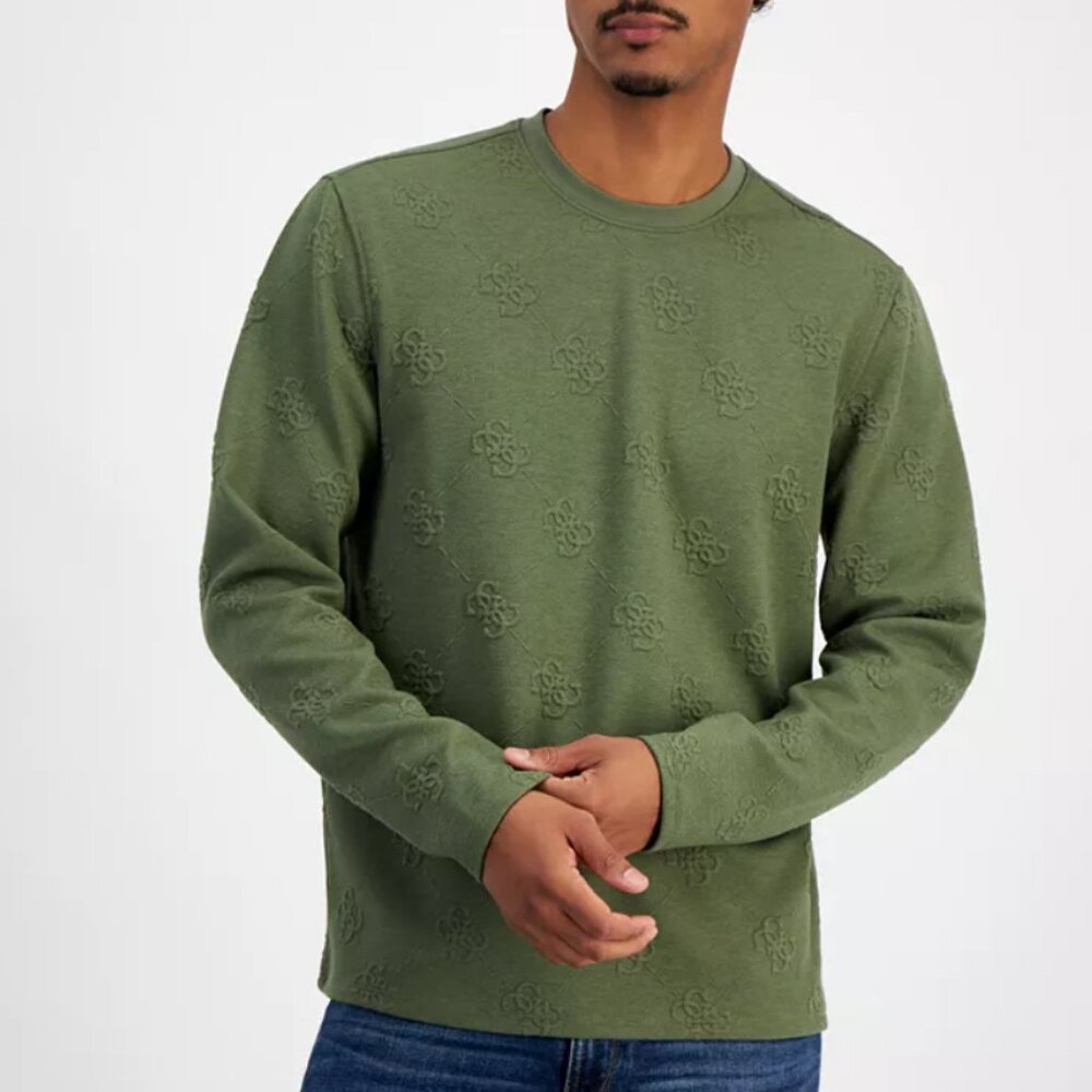 GUESS Men's Quattro Logo Knit Sweatshirt Safari Green Size L